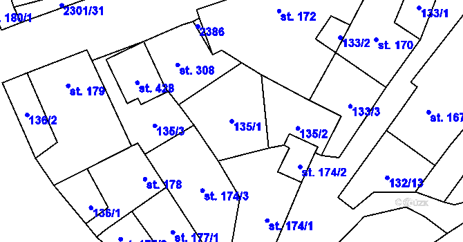 Parcela st. 135/1 v KÚ Násedlovice, Katastrální mapa