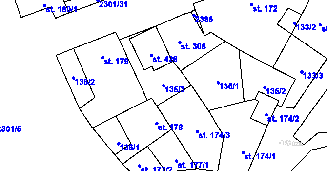 Parcela st. 135/3 v KÚ Násedlovice, Katastrální mapa