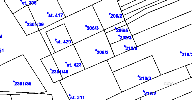 Parcela st. 208/2 v KÚ Násedlovice, Katastrální mapa