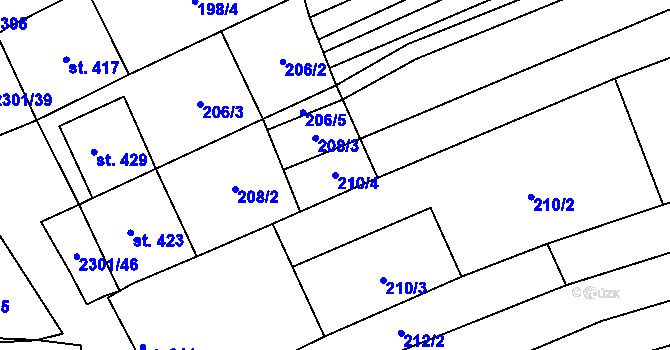 Parcela st. 210/4 v KÚ Násedlovice, Katastrální mapa