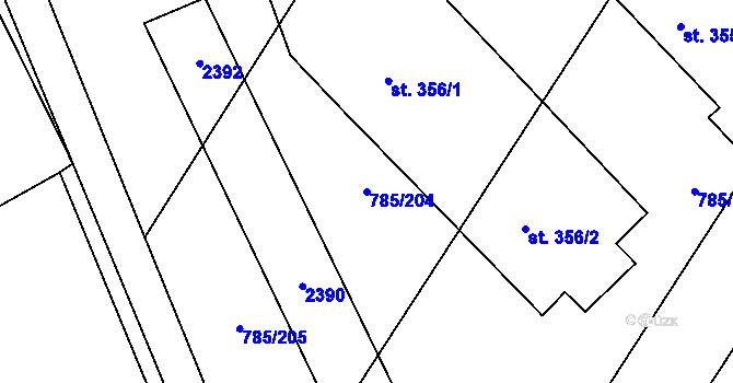 Parcela st. 785/204 v KÚ Násedlovice, Katastrální mapa