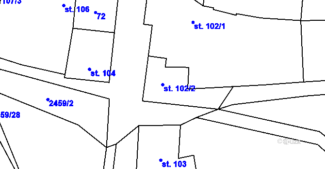 Parcela st. 102/2 v KÚ Našiměřice, Katastrální mapa