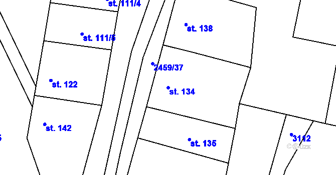 Parcela st. 134 v KÚ Našiměřice, Katastrální mapa