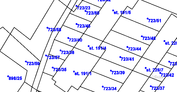 Parcela st. 191/4 v KÚ Návojná, Katastrální mapa
