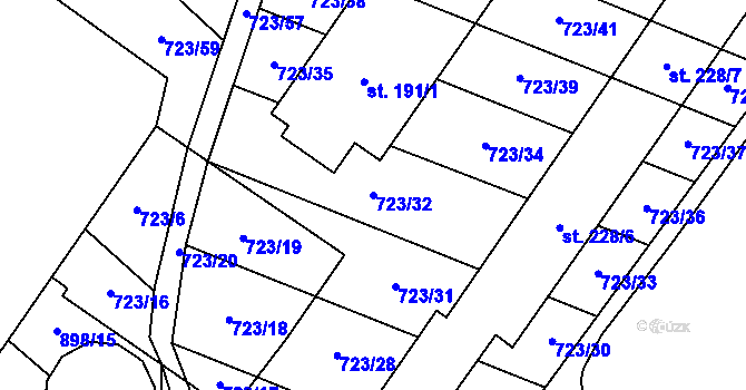 Parcela st. 723/32 v KÚ Návojná, Katastrální mapa
