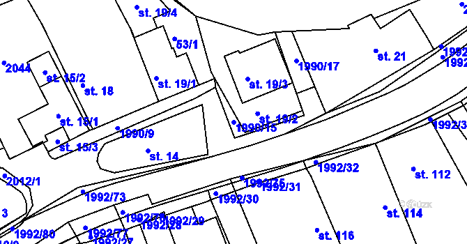 Parcela st. 1990/15 v KÚ Návojná, Katastrální mapa