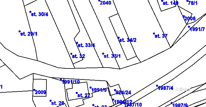 Parcela st. 33/1 v KÚ Návojná, Katastrální mapa