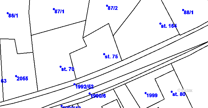Parcela st. 75 v KÚ Návojná, Katastrální mapa
