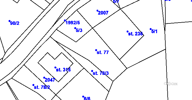 Parcela st. 77 v KÚ Návojná, Katastrální mapa