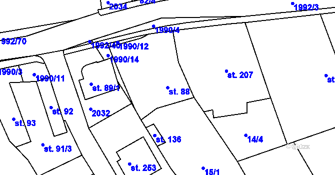 Parcela st. 88 v KÚ Návojná, Katastrální mapa