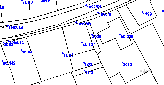 Parcela st. 137 v KÚ Návojná, Katastrální mapa