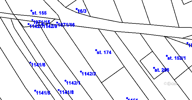 Parcela st. 174 v KÚ Návojná, Katastrální mapa