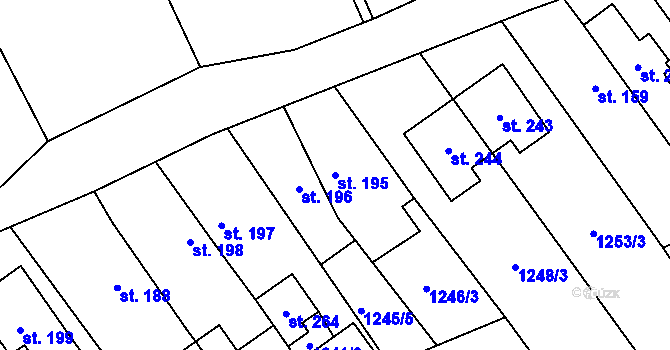 Parcela st. 195 v KÚ Návojná, Katastrální mapa