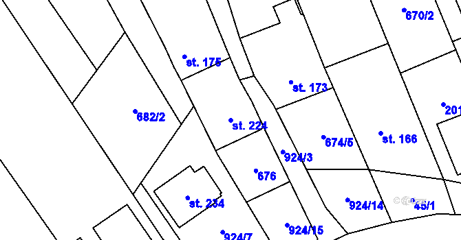 Parcela st. 224 v KÚ Návojná, Katastrální mapa
