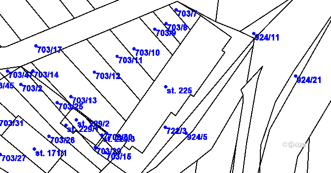 Parcela st. 225 v KÚ Návojná, Katastrální mapa