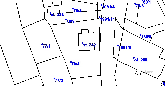 Parcela st. 242 v KÚ Návojná, Katastrální mapa