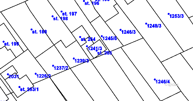 Parcela st. 265 v KÚ Návojná, Katastrální mapa