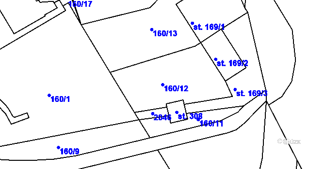 Parcela st. 160/12 v KÚ Návojná, Katastrální mapa