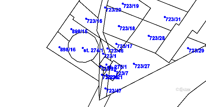 Parcela st. 723/1 v KÚ Návojná, Katastrální mapa