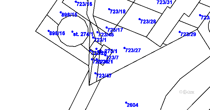Parcela st. 723/7 v KÚ Návojná, Katastrální mapa