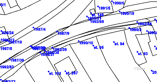 Parcela st. 1990/10 v KÚ Návojná, Katastrální mapa