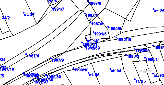 Parcela st. 1990/21 v KÚ Návojná, Katastrální mapa