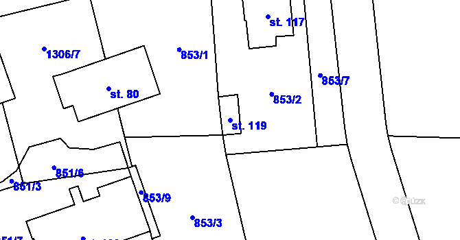 Parcela st. 119 v KÚ Nebahovy, Katastrální mapa
