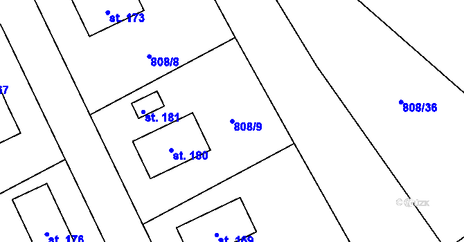 Parcela st. 808/9 v KÚ Nebahovy, Katastrální mapa