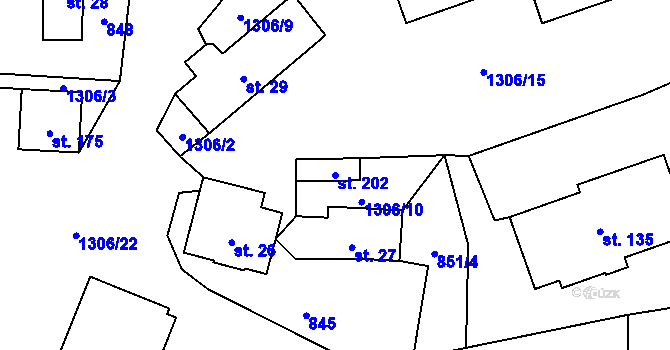 Parcela st. 202 v KÚ Nebahovy, Katastrální mapa