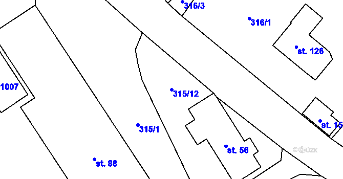 Parcela st. 315/12 v KÚ Žernovice, Katastrální mapa