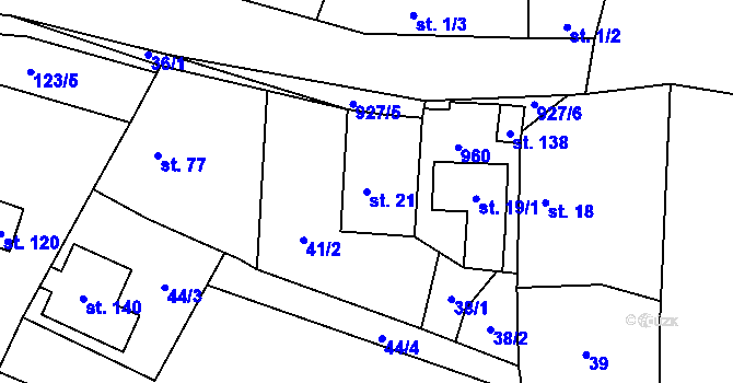 Parcela st. 21 v KÚ Žernovice, Katastrální mapa