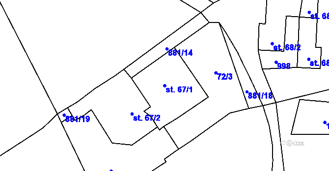 Parcela st. 67/1 v KÚ Žernovice, Katastrální mapa