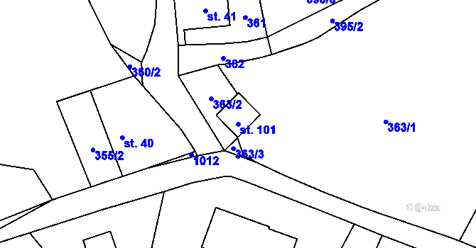 Parcela st. 101 v KÚ Žernovice, Katastrální mapa