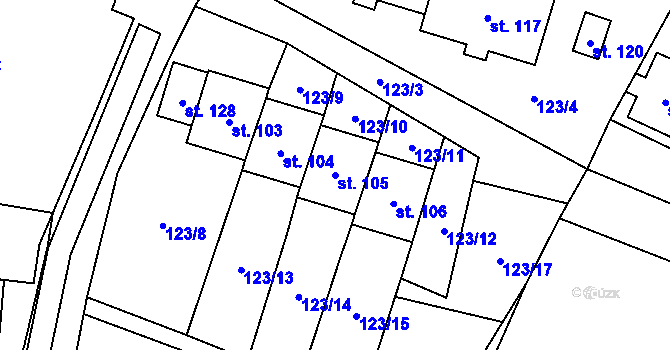 Parcela st. 105 v KÚ Žernovice, Katastrální mapa
