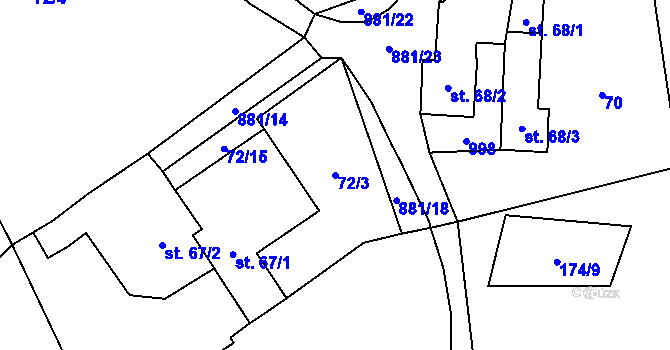 Parcela st. 72/3 v KÚ Žernovice, Katastrální mapa