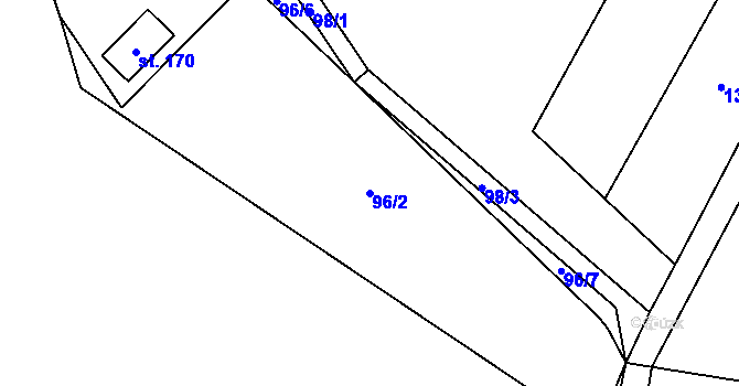Parcela st. 96/2 v KÚ Žernovice, Katastrální mapa