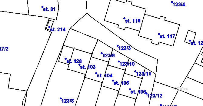 Parcela st. 123/9 v KÚ Žernovice, Katastrální mapa