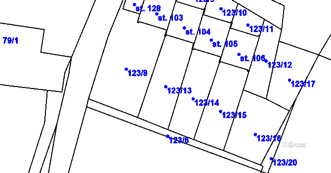Parcela st. 123/13 v KÚ Žernovice, Katastrální mapa