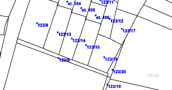 Parcela st. 123/15 v KÚ Žernovice, Katastrální mapa