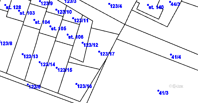 Parcela st. 123/17 v KÚ Žernovice, Katastrální mapa