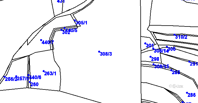 Parcela st. 308/3 v KÚ Žernovice, Katastrální mapa