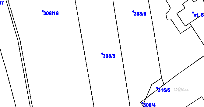 Parcela st. 308/5 v KÚ Žernovice, Katastrální mapa