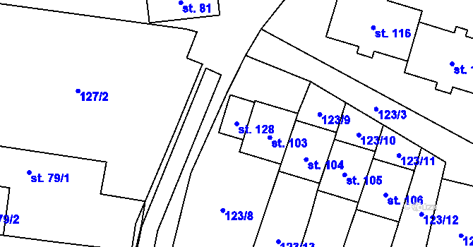 Parcela st. 128 v KÚ Žernovice, Katastrální mapa