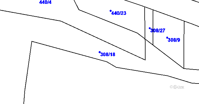 Parcela st. 308/18 v KÚ Žernovice, Katastrální mapa