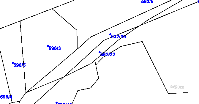 Parcela st. 592/22 v KÚ Žernovice, Katastrální mapa