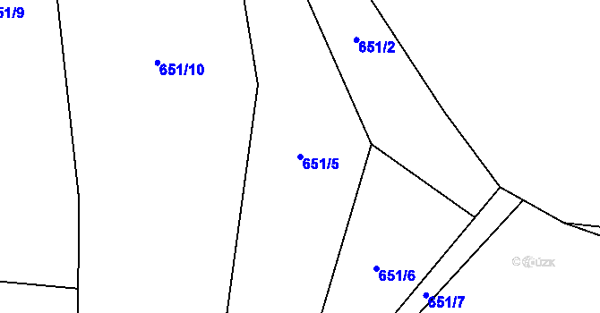 Parcela st. 651/5 v KÚ Žernovice, Katastrální mapa