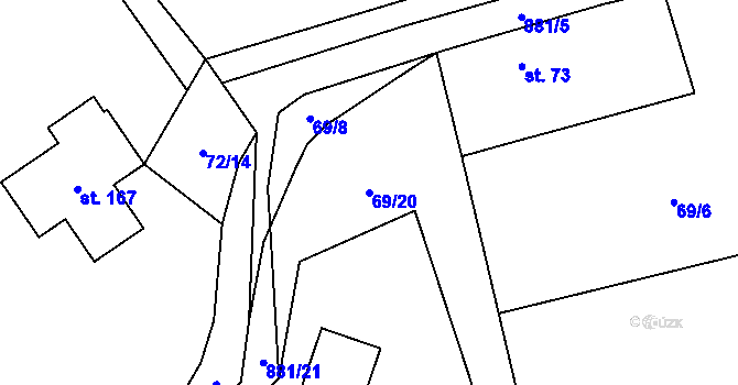 Parcela st. 69/20 v KÚ Žernovice, Katastrální mapa