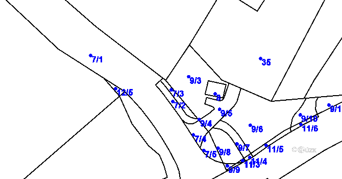 Parcela st. 7/3 v KÚ Hartoušov, Katastrální mapa