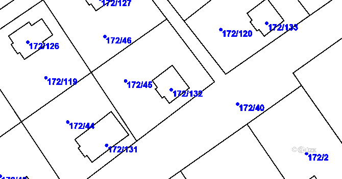 Parcela st. 172/132 v KÚ Nebanice, Katastrální mapa