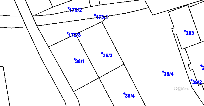 Parcela st. 36/3 v KÚ Nebanice, Katastrální mapa